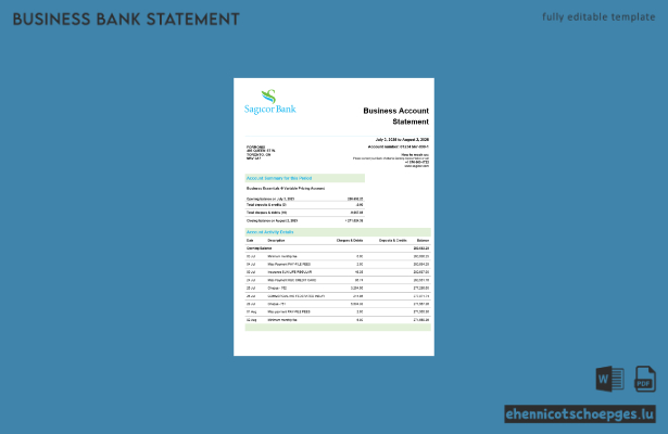 Sagicor Bank Firmenkontoauszug (Word- und PDF-Beispiel)